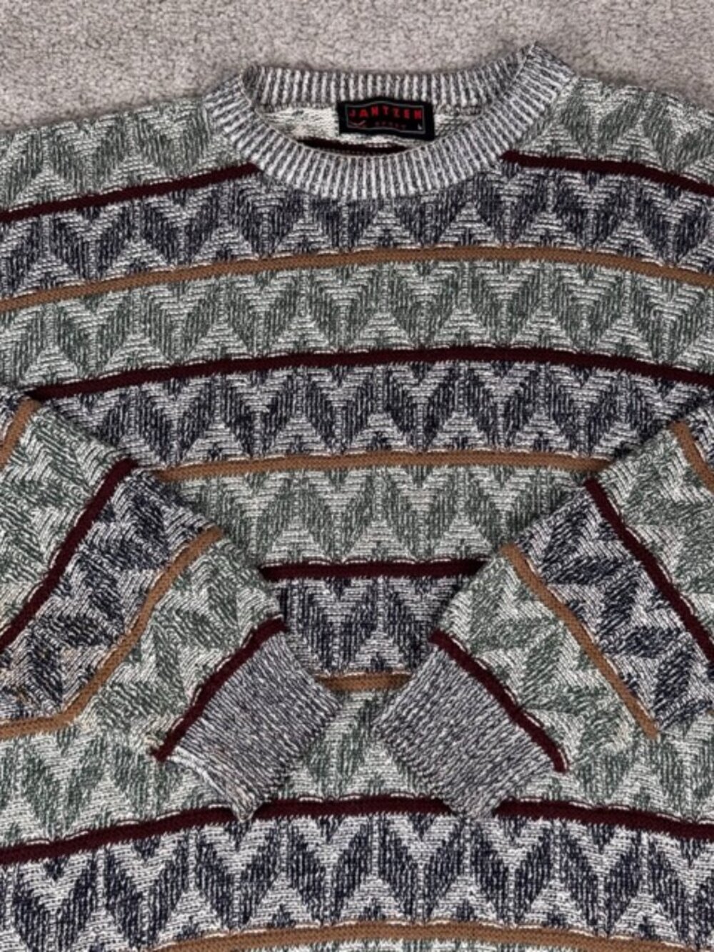 Vintage Jantzen Sport Striped Knit Sweater Pullover Crew Neck Mens L Made in USA
